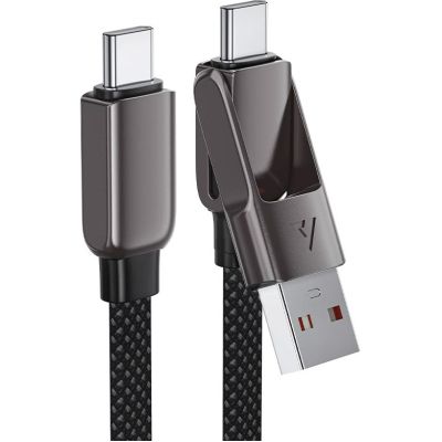 ���� ������ USB-C + USB-A to USB-C 1.2m 3.0A zink alloy C13-04 Black Acefast (6974316282334) - �������� 2