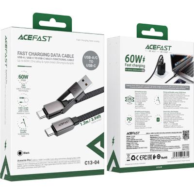 ���� ������ USB-C + USB-A to USB-C 1.2m 3.0A zink alloy C13-04 Black Acefast (6974316282334) - �������� 5