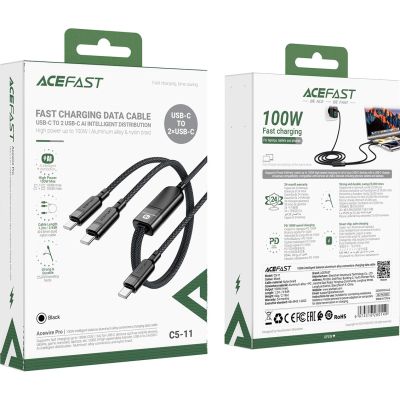 ���� ������ USB-C to 2xUSB-C 0.8m 100W Acefast (6974316280149) - �������� 6