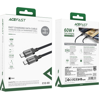 ���� ������ USB-C to USB-C 1.2m 60W stainless steel C12-03 Black Acefast (6974316283317) - �������� 5