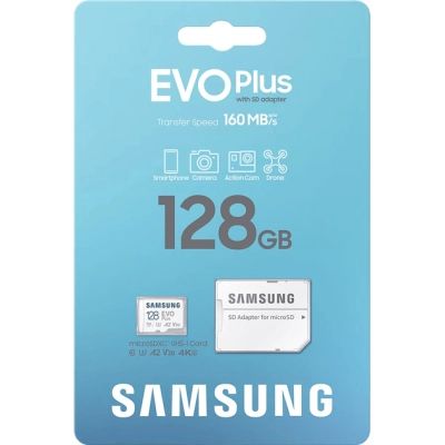����� ������ Samsung 128 GB microSDXC Class 10 UHS-I U3 V30 A2 EVO Plus+SD Adapte (MC128SA/EU) - �������� 8