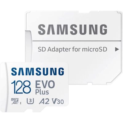 ����� ������ Samsung 128 GB microSDXC Class 10 UHS-I U3 V30 A2 EVO Plus+SD Adapte (MC128SA/EU) - �������� 1