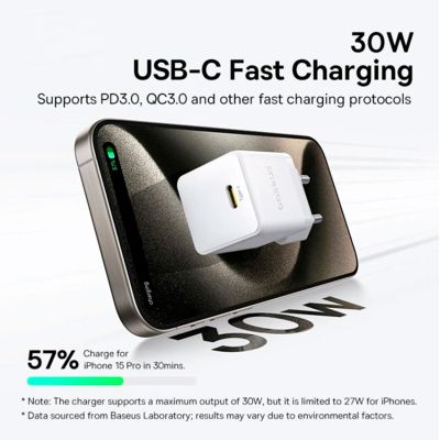 �������� ������� Baseus Palm Fast Charger 1C 30W + Cable 1.0m Type-C 60W white (P10111605213-01) - �������� 6
