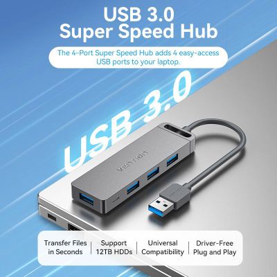 ������������ Vention USB 3.0 to 4xUSB 3.0 Hub With Power Supply 0.15m black (CHLBB) - �������� 3