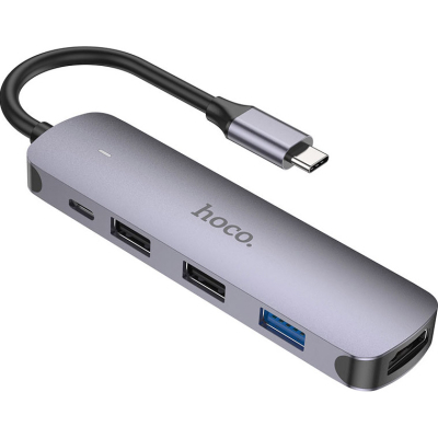  HOCO USB-C to HDMI+USB3.0+2xUSB2.0+PD HB27 Metal Gray (6931474769329) -  3
