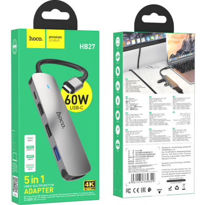  HOCO USB-C to HDMI+USB3.0+2xUSB2.0+PD HB27 Metal Gray (6931474769329) -  4