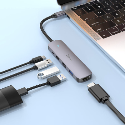  HOCO USB-C to HDMI+USB3.0+2xUSB2.0+PD HB27 Metal Gray (6931474769329) -  5