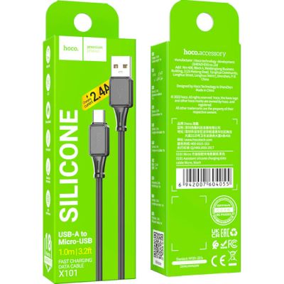 ���� ������ USB 2.0 AM to Micro 5P 1.0m Assistant silicone X101 black HOCO (6942007604055) - �������� 5