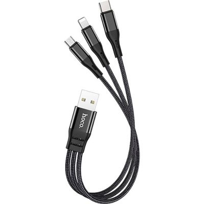 ���� ������ USB 2.0 AM to Lightning + Micro 5P + USB-C 0.25m 2.4A nylon X47 black HOCO (6931474727398) - �������� 3