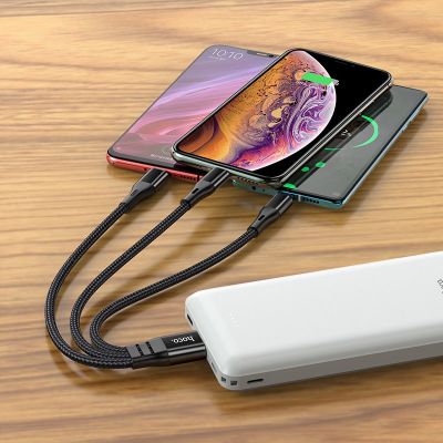 ���� ������ USB 2.0 AM to Lightning + Micro 5P + USB-C 0.25m 2.4A nylon X47 black HOCO (6931474727398) - �������� 6