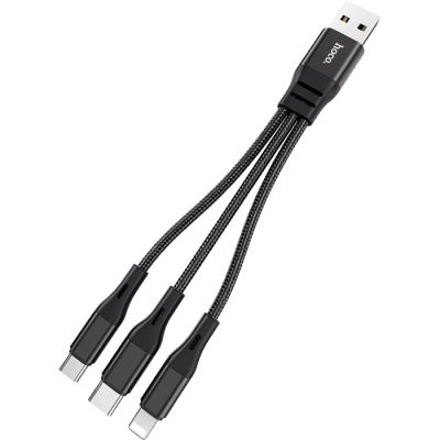 ���� ������ USB 2.0 AM to Lightning + Micro 5P + USB-C 0.25m 2.4A nylon X47 black HOCO (6931474727398) - �������� 1