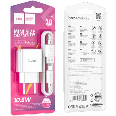   HOCO C106A Leisure USB + cable USB to USB-C 10.5W White (6931474783912) -  7