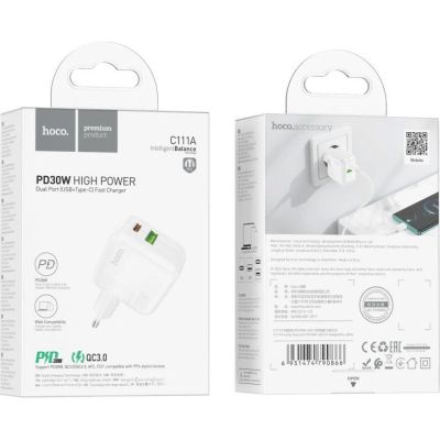 �������� ������� HOCO C111A Lucky 1xUSB-C PD30W + 1xUSB QC3.0 White (6931474790866) - �������� 4