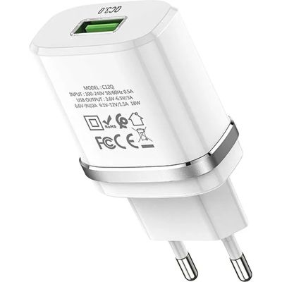   HOCO C12Q Smart USB QC3.0 + cable USB to USB-C 18W White (6931474716309) -  3