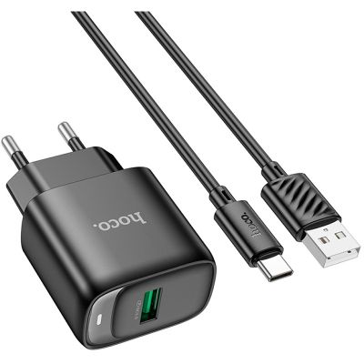 �������� ������� HOCO C140A Smart USB QC3.0 + cable USB to USB-C Black (6942007627825) - �������� 1