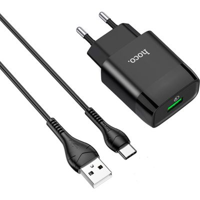 �������� ���������� HOCO C72Q Glorious USB QC3.0 + cable USB to USB-C 18W Black (6931474732545) - �������� 1
