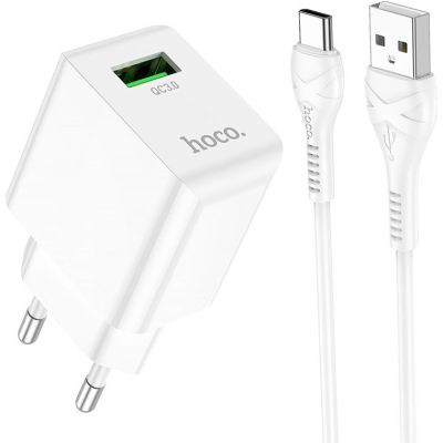   HOCO C98A Proton USB QC3.0 + cable USB to USB-C White (6931474766878) -  1