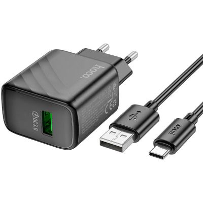 �������� ������� HOCO CS21A Rich USB QC3.0 + cable USB to USB-C Black (6942007609906) - �������� 1