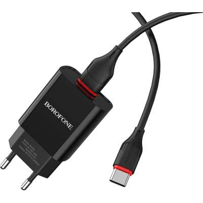 �������� ���������� BOROFONE BA20A Sharp USB + cable USB to USB-C 10.5W Black (6931474702142) - �������� 1
