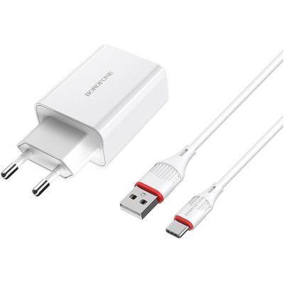   BOROFONE BA21A Long Journey USB QC3.0 + cable USB to USB-C 18W White (6931474702487) -  1