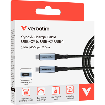 ���� ������ USB-C to USB-C 1.2m with display 240W black Verbatim (31849) - �������� 3