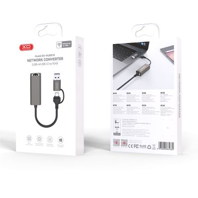  USB-C + USB A to RJ45 Ethernet 100Mbps XO (HUB018.black) -  6