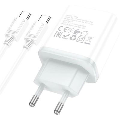   HOCO C104A USB-C PD20W + cable USB-C to USB-C white (6931474782915) -  5
