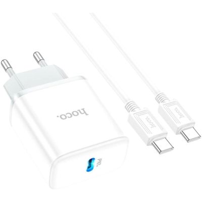   HOCO C104A USB-C PD20W + cable USB-C to USB-C white (6931474782915) -  6