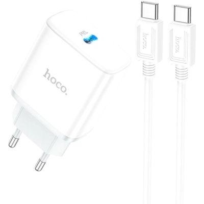   HOCO C104A USB-C PD20W + cable USB-C to USB-C white (6931474782915) -  1