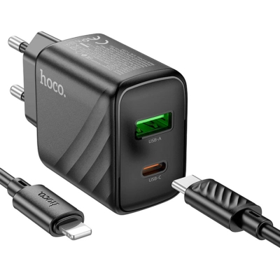 �������� ������� HOCO CS23A USB-C PD30W + 1xUSB QC3.0 + cable USB-C to Lightning black (6942007609951) - �������� 5