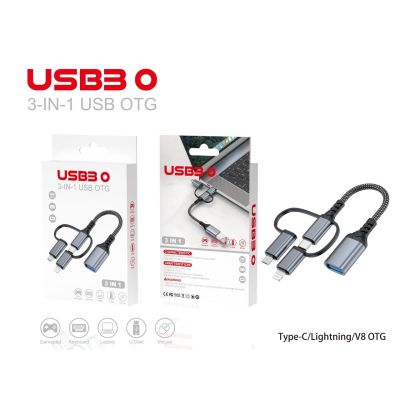  OTG USB 3.0 AF to USB-C + Micro 5P + Lightning 0.11m 60W XoKo (XK-AC-155) -  5