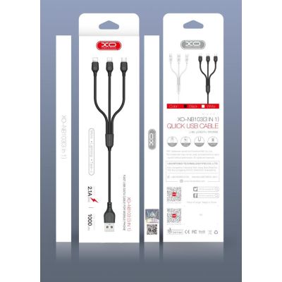 ���� ������ USB 2.0 AM to Lightning + Micro 5P + USB-C 1.0m 2.1A black XO (NB103-3in1-1-BK) - �������� 2
