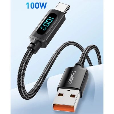 ���� ������ USB 2.0 AM to USB-C 2.0m 7A LED black Essager (EXCT-XYA01-P) - �������� 2