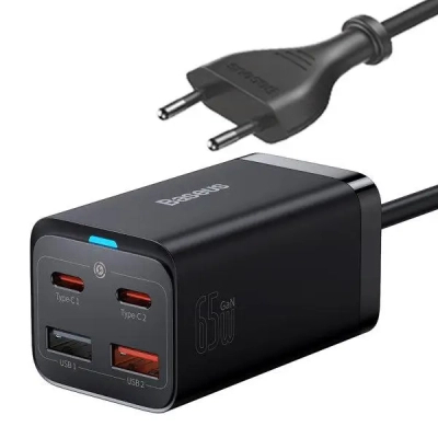   Baseus 2xUSB-C 65W + 2xUSB GaN + cable USB-C to USB-C 100W 1.0m black (CCGP040101) -  1