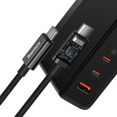 �������� ������� Baseus 2xUSB-C 140W + 1xUSB GaN + cable USB-C to USB-C black (CCGP100201) - �������� 8