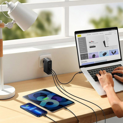 �������� ������� Baseus 2xUSB-C 140W + 1xUSB GaN + cable USB-C to USB-C black (CCGP100201) - �������� 9