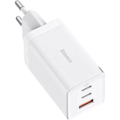 �������� ���������� Baseus 2xUSB-C 65W + 1xUSB GaN + cable USB-C to USB-C 100W 1.0m white (CCGP120202) - �������� 2