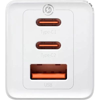 �������� ���������� Baseus 2xUSB-C 65W + 1xUSB GaN + cable USB-C to USB-C 100W 1.0m white (CCGP120202) - �������� 4
