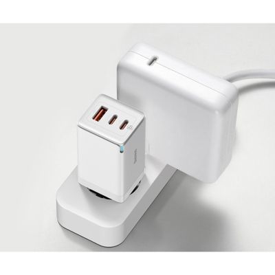 �������� ���������� Baseus 2xUSB-C 65W + 1xUSB GaN + cable USB-C to USB-C 100W 1.0m white (CCGP120202) - �������� 8