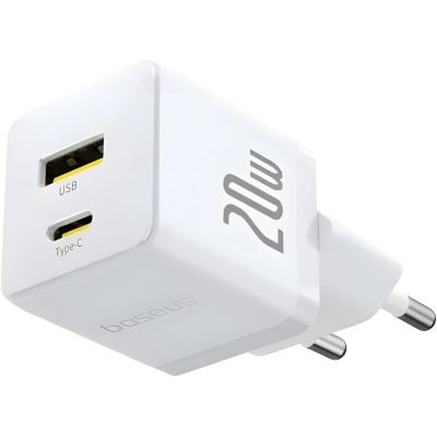   Baseus 1xUSB-C 20W + 1xUSB white + cable USB-C to USB-C 60W 1.0m (P10111608213-01) -  5