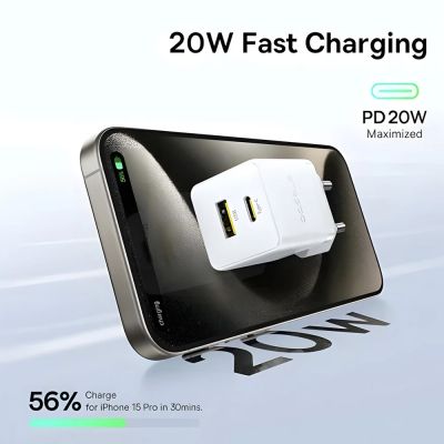   Baseus 1xUSB-C 20W + 1xUSB white + cable USB-C to USB-C 60W 1.0m (P10111608213-01) -  8