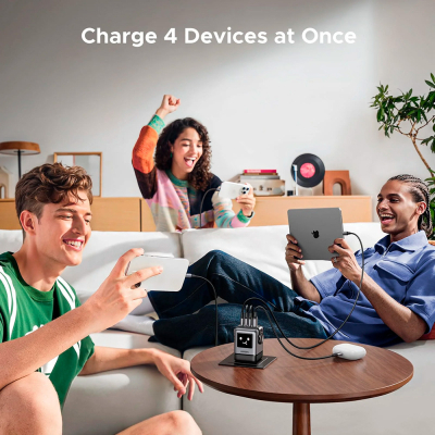 �������� ������� Ugreen 1xUSB + 3xUSB-C GaN 100W Robot X688 gray (45515B) - �������� 4