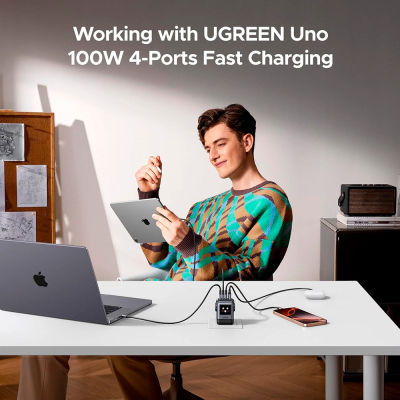 �������� ������� Ugreen 1xUSB + 3xUSB-C GaN 100W Robot X688 gray (45515B) - �������� 5