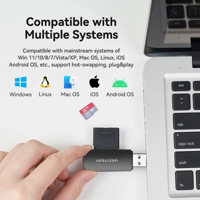 ��������� ����������� ����-���� Vention USB 3.0 to SD+TF Black Dual Drive Letter (CLGB0) - �������� 7