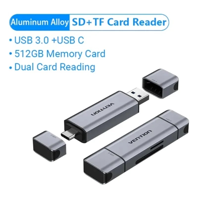 ��������� ����������� ����-���� Vention USB 3.0 AM/USB-C to SD+TF Gray Dual Drive Letter Aluminum Alloy (CLLH0) - �������� 3