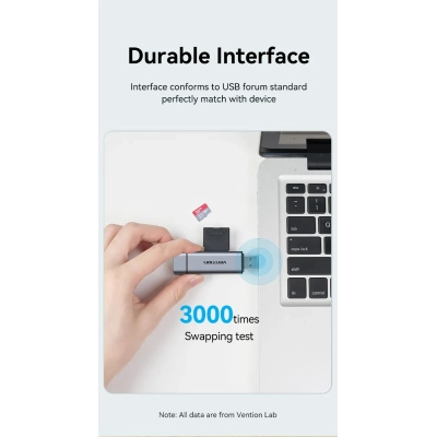 ��������� ����������� ����-���� Vention USB 3.0 AM/USB-C to SD+TF Gray Dual Drive Letter Aluminum Alloy (CLLH0) - �������� 7