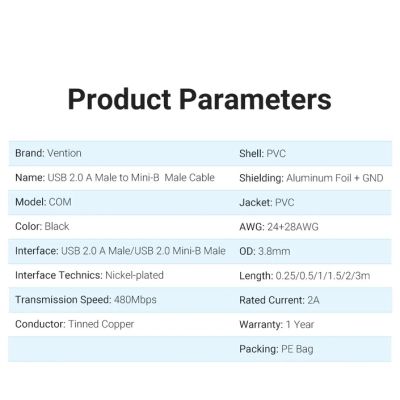 ���� ������ USB 2.0 AM to Mini 5P 2.0m black Vention (COMBH) - �������� 10