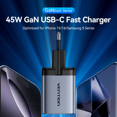 �������� ������� Vention 2xUSB-C PD45W GaN transparent gray (FCFH0-EU) - �������� 2
