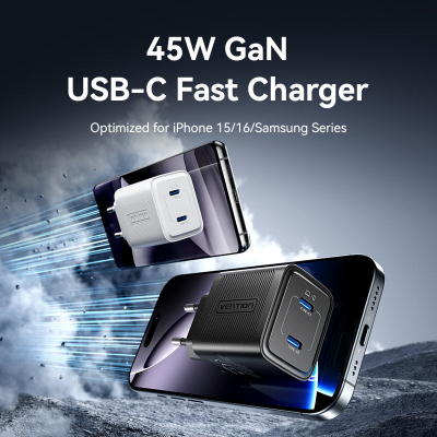 �������� ������� Vention 2xUSB-C PD45W GaN transparent white (FCFW0-EU) - �������� 2