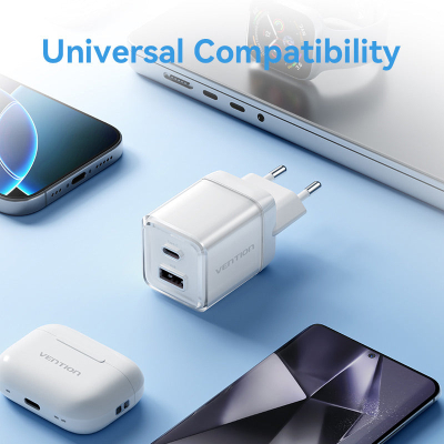 �������� ������� Vention 1xUSB-C PD70W + 1xUSB QC3.0 22.5W GaN transparent gray (FCGH0-EU) - �������� 10